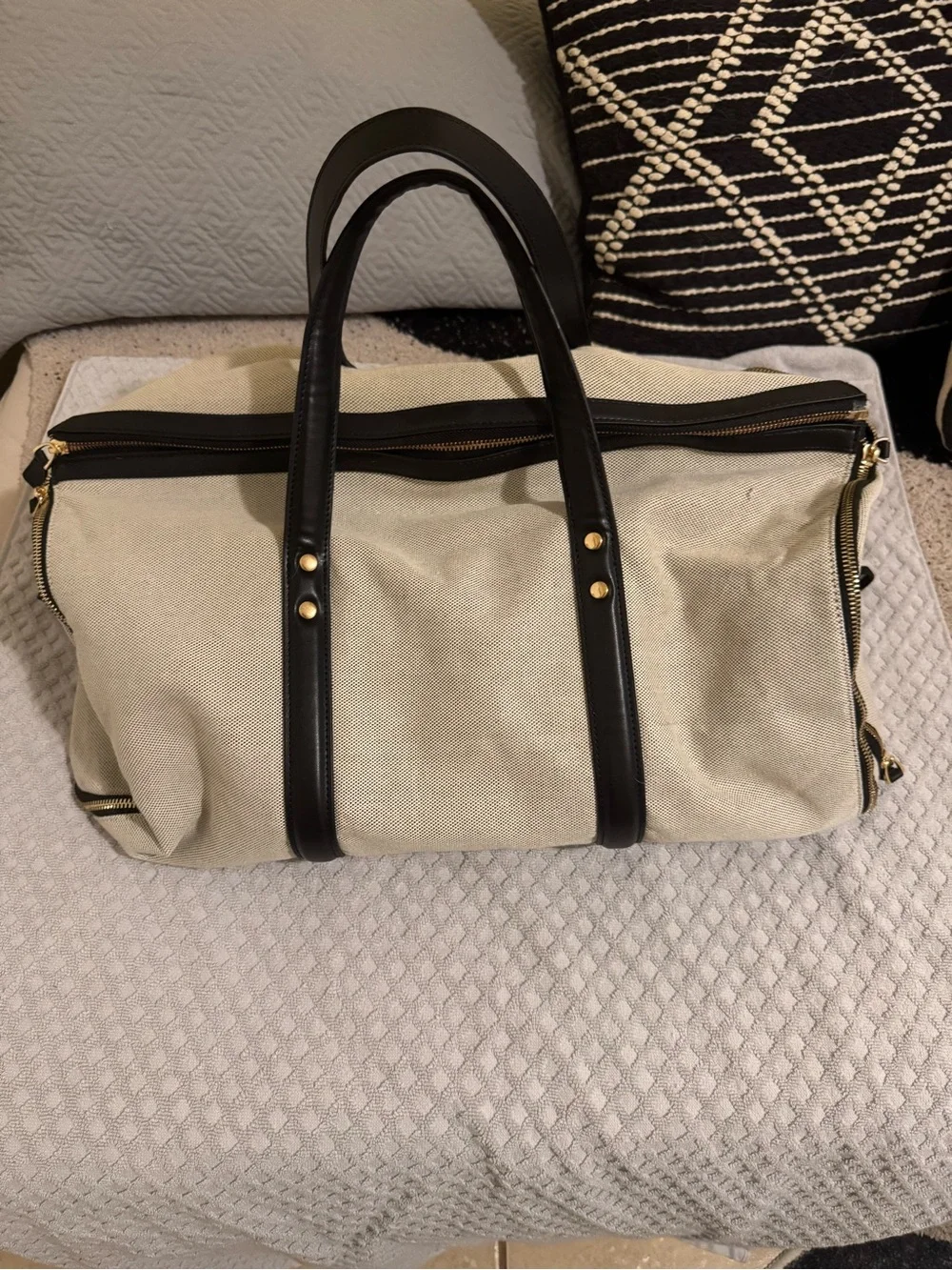 Canvas Convertible Garment Weekender Bag with Black Leather Trim